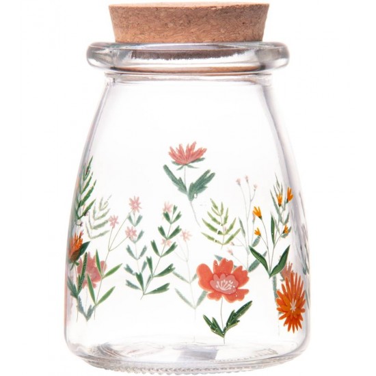 Pote 255ml Redondo De Vidro Com Tampa De Rolha Flora